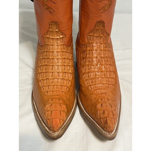 El Alacran De Durango Orange Crocodile Tail Cowboy Boots Sz 6.5 Scorpion - Picture 3 of 5